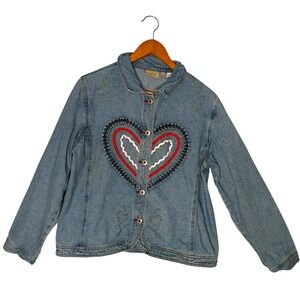Crystal Kobe Denim Jacket‎ Size L Beaded Heart Streetwear Statement Piece y2k